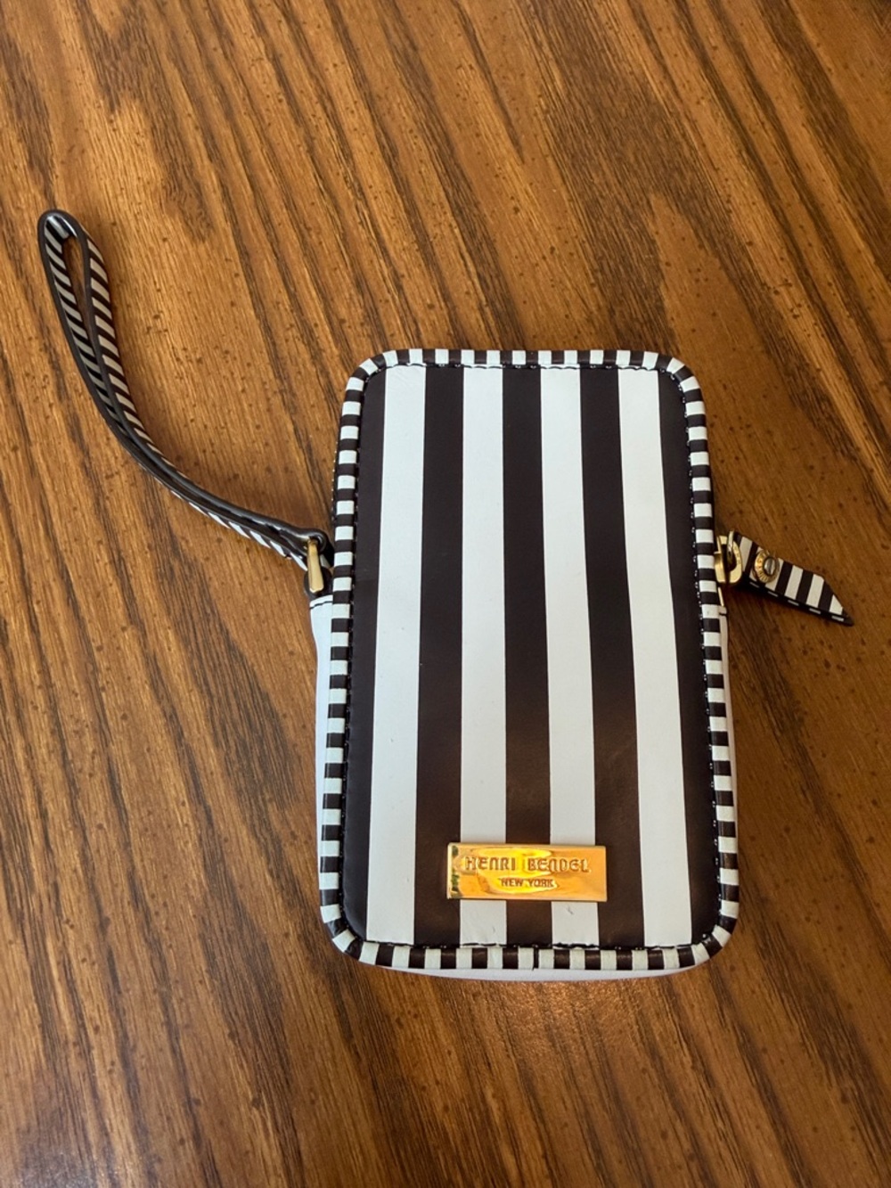 Henri Bendel Centennial Brown White Stripe Smartphone Pouch Wristlet